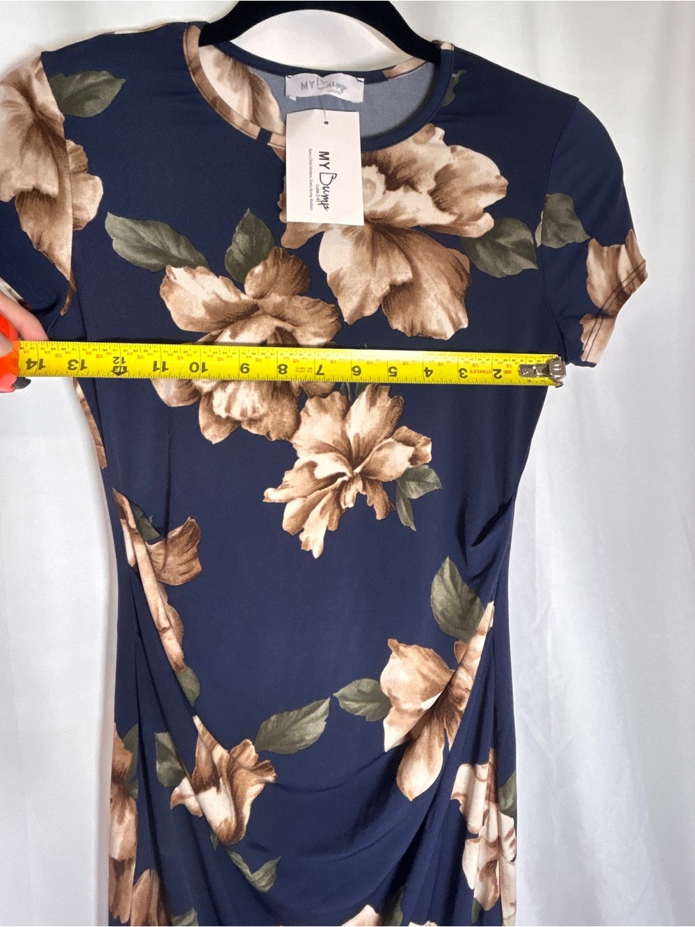 My Bump Maternity Floral Ruched Dress Size Small Navy Blue Short Sleeve NWT - Picture 6 of 10